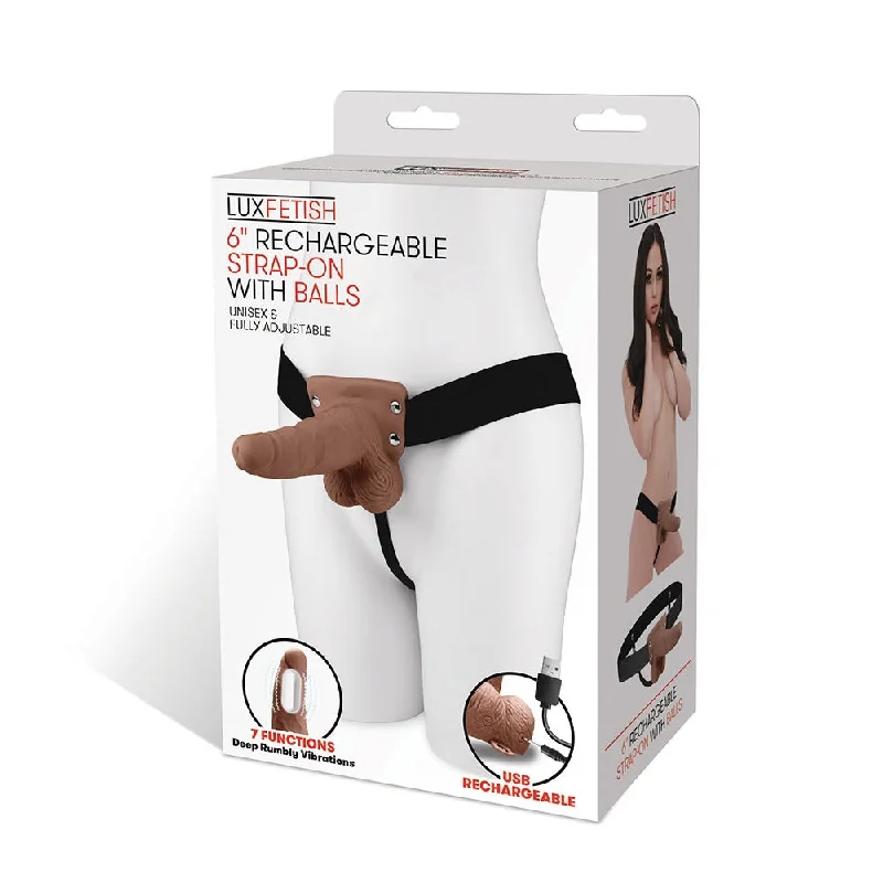 Lux Fetish 6' Rechargeable Strap On w/Balls - Brown