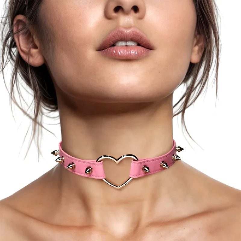 Master Series Spiked Heart Choker in Pink