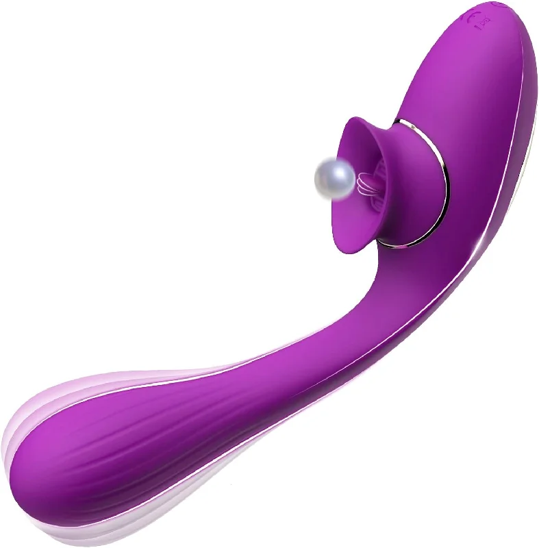 Thrusting Dildo Vibrator for Women,KERERO 2 in 1 Licking & Sucking Rechargeable Vibrator with 10 Modes,180 ° Bendable G spot Vibrator Adult Sex Toys for Womens Couples (Purple)