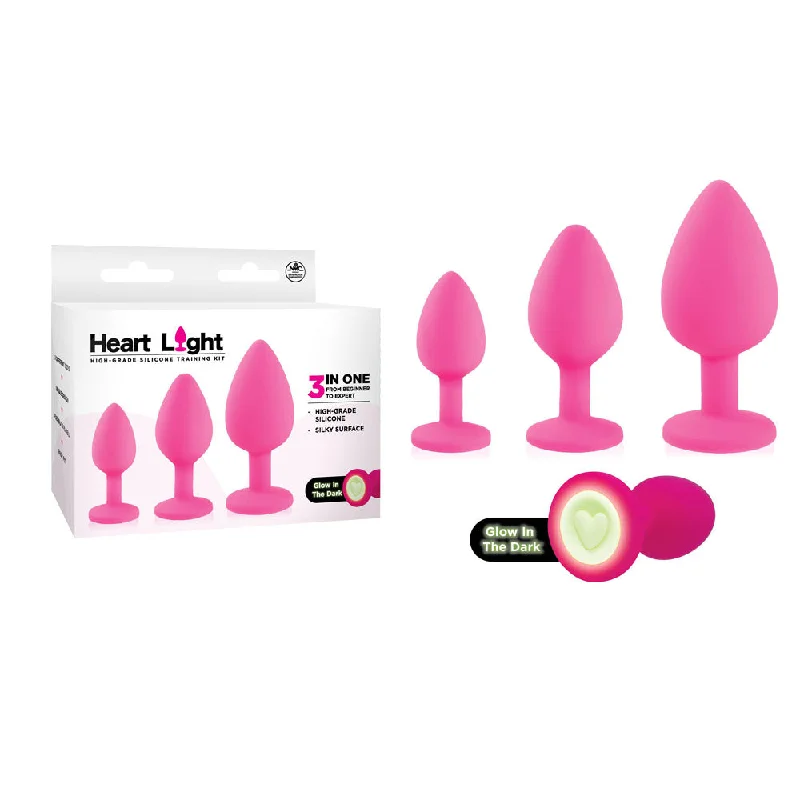 Heart Light - Pink - Pink Butt Plugs with Glow in Dark Bases - Set of 3 Sizes