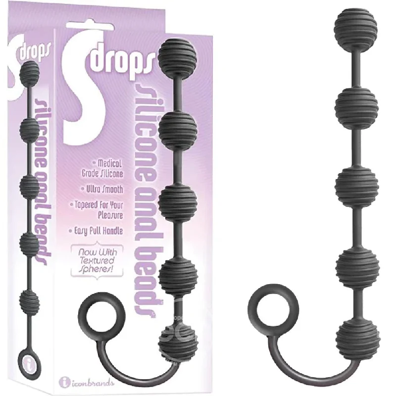 S-Drops Silicone Anal Beads - Black Anal Beads