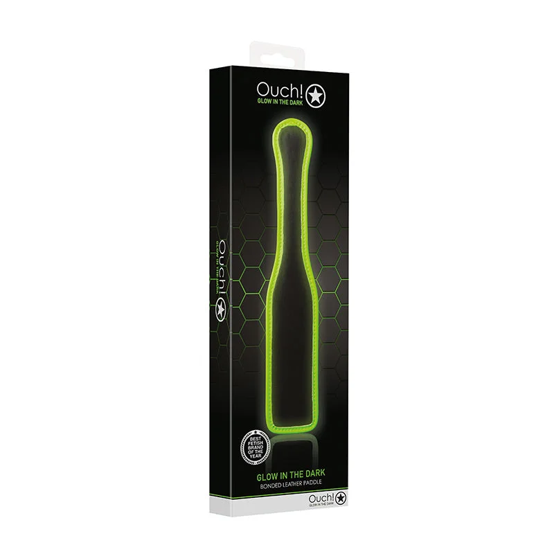 Ouch! Glow in the Dark Bonded Leather Paddle Neon Green