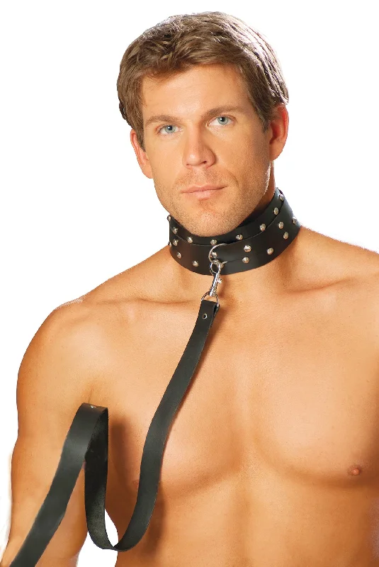 Elegant Moments Mens Leather Collar With Studs And O Ring