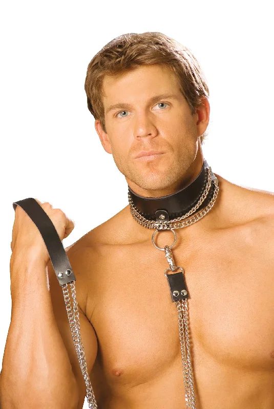 Elegant Moments Leather Choker With Chain And Detachable Chain Leash, *available Boxed