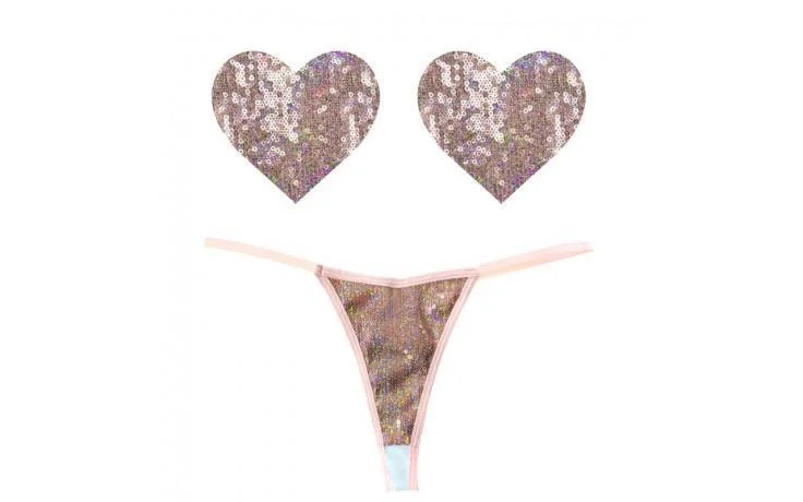 Bubbly Feels Nude Sequin Pantie and Heart Pastie Set