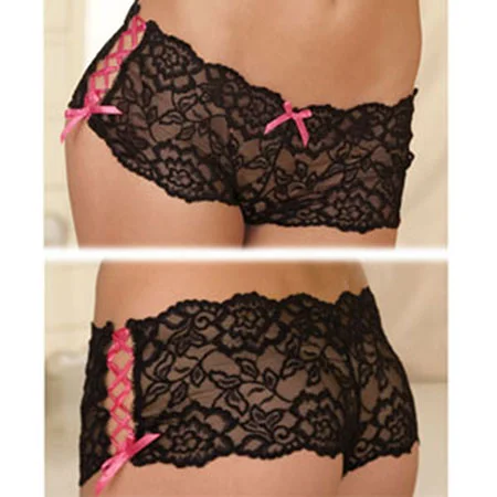 Crotchless Lace Side Tie Boyleg M-L