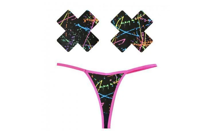 Graffiti Neon G-String and X Pastie Set