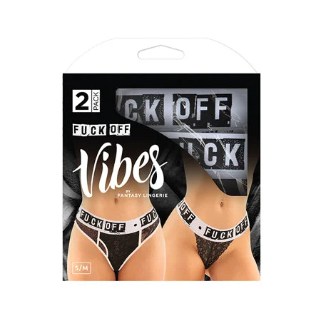 Vibes Fuck Off Buddy Pack 2 pc. Lace Boyfriend Brief & Lace Thong S-M Black-White